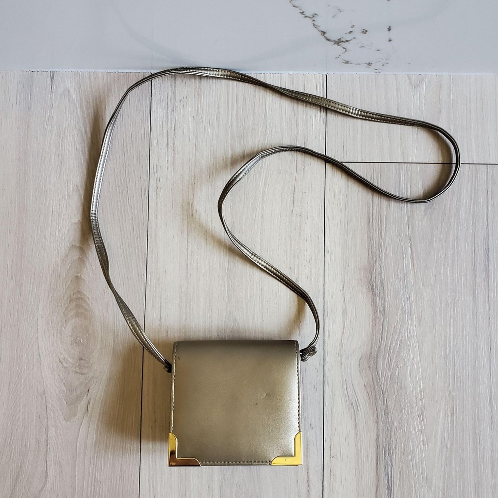 She's Sassy Crossbody Bag Womens Mini Gold Faux Leather Flap Metallic Party